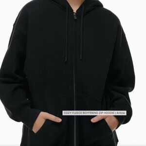 Aritzia TNA Cozy Fleece Boyfriend Zip Hoodie in Black Size XL